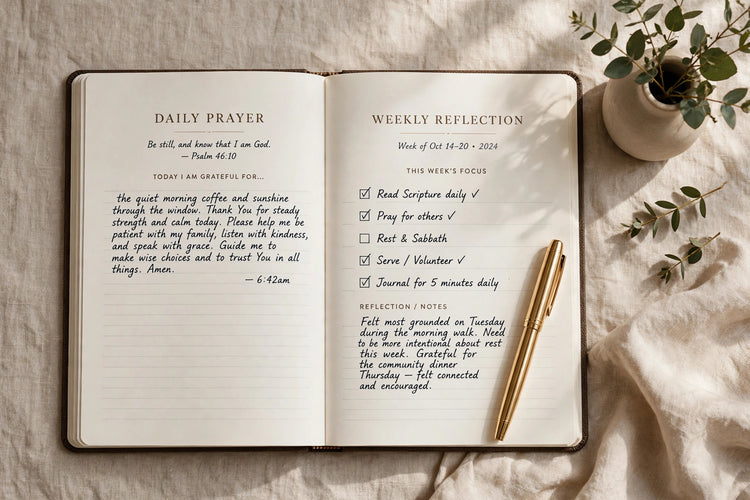 Open guided prayer journal spread