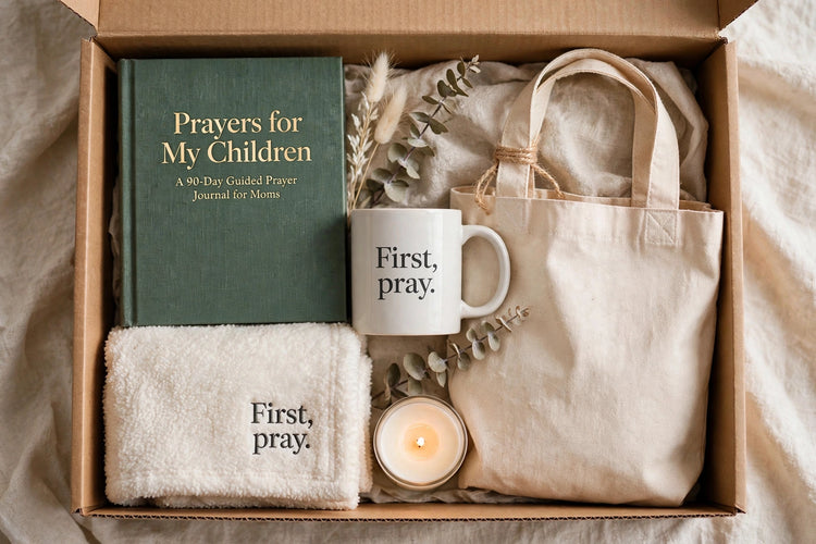 The First Pray Collection gift box with the real journal