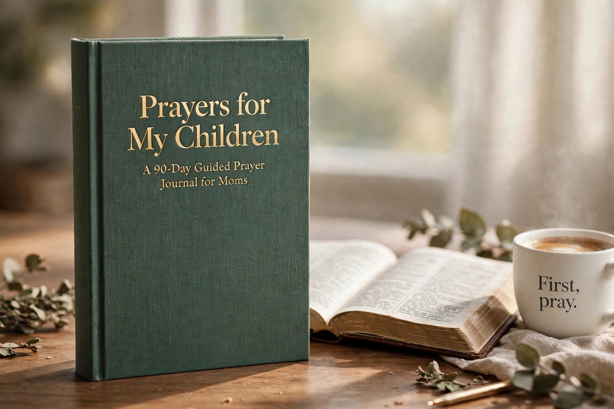 First pray mug beside the Prayers for My Children journal